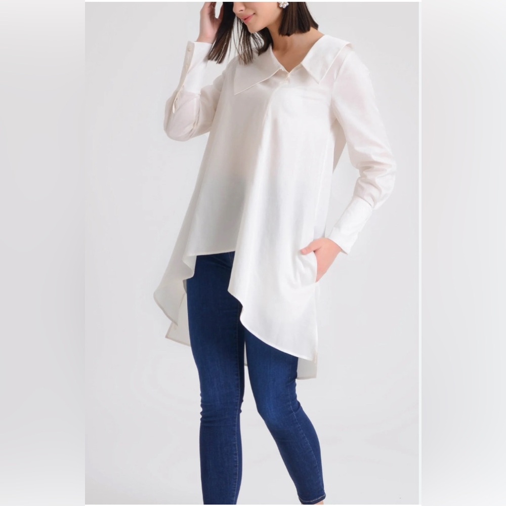 ‏  Women's $226 Dorette Asymmetric Tunic Harshman size 2XL 100% Cotton Ivory New